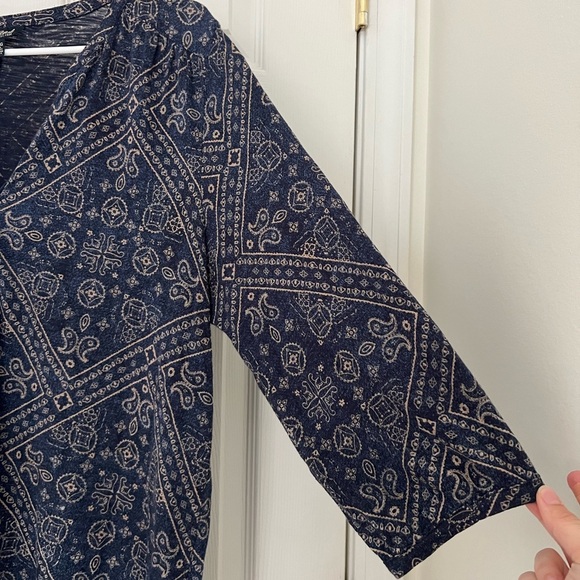Lucky Brand Blue 3/4 Sleeve Boho Top Size 1X Spring Blouse Paisley Floral Print - Picture 5 of 8